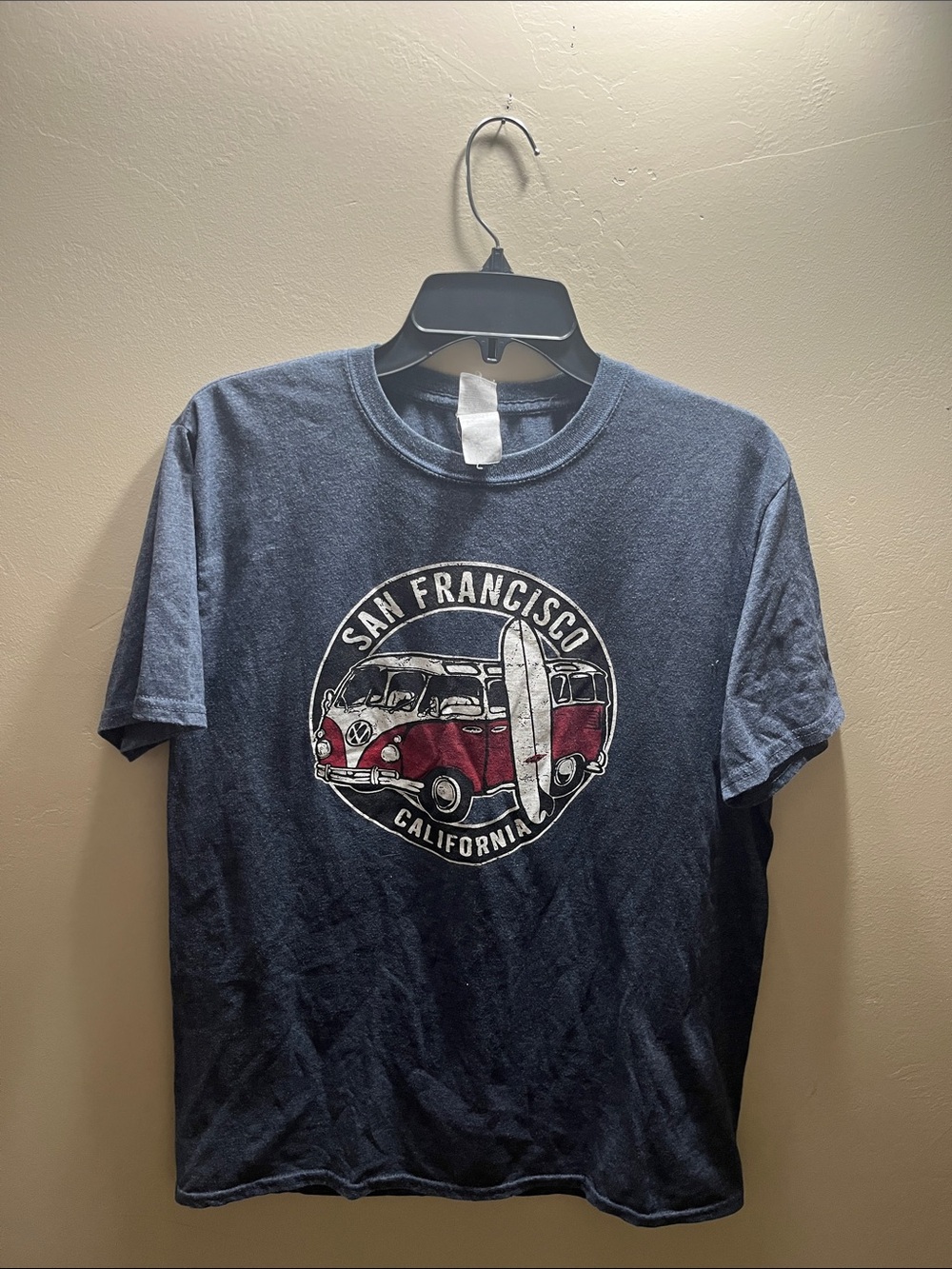 Gildan Navy Graphic Tee with Red Van and White Surfboard